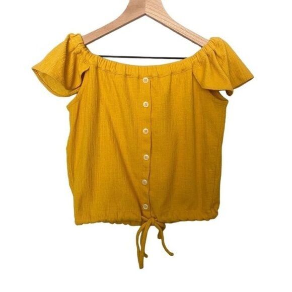 Madewell Texture & Thread XS Extra Small Mustard Yellow Cropped Crop Top Shirt - Picture 1 of 10